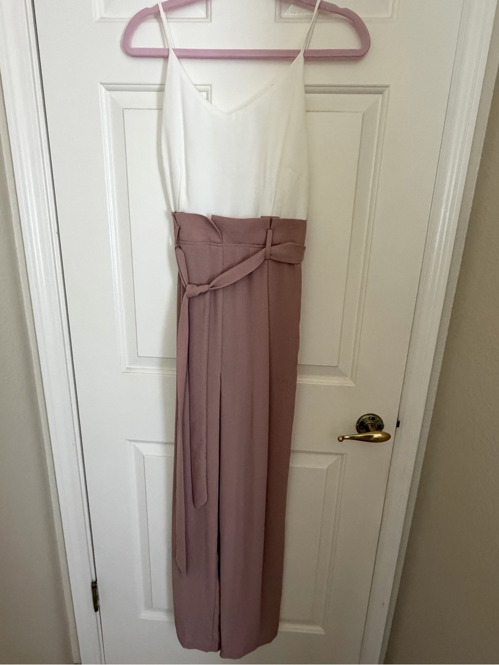 Fashion Nova White and Mauve Two-Tone Spaghetti Strap Jumpsuit